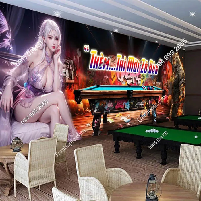 Tranh dán tường bida người đẹp và quái vật hổ 241020241