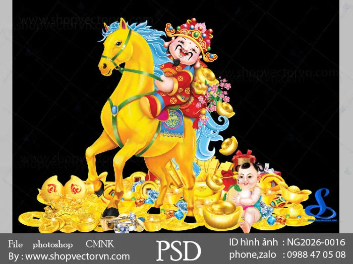 file thần tài cưỡi ngựa vàng in lich tết 2026 - shopvectorvn