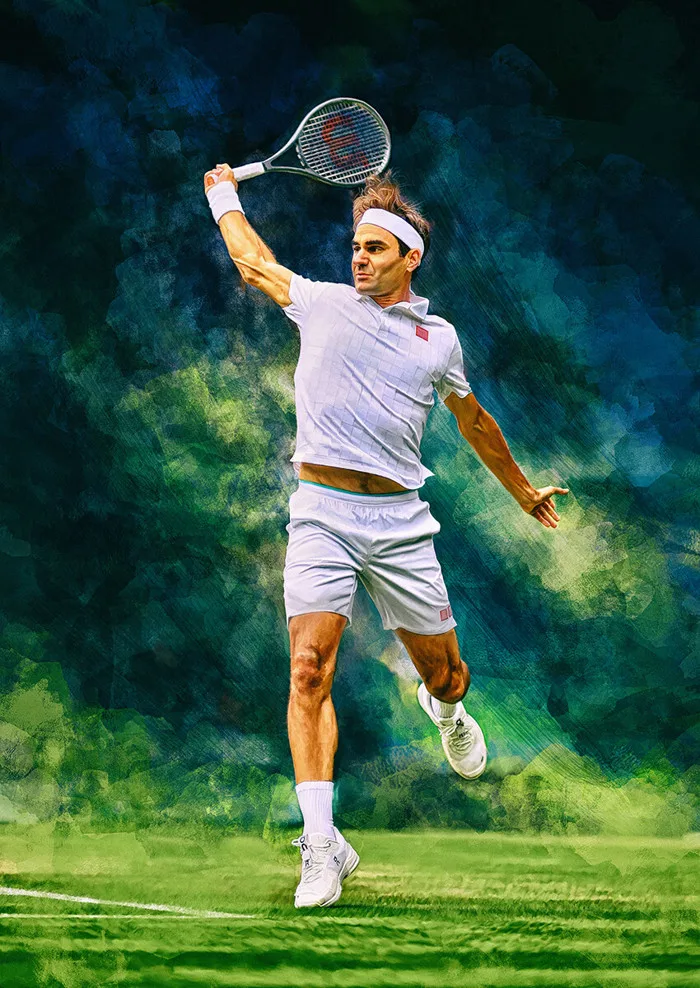 ArtStation - Roger Federer at Wimbledon 2021. Digital artwork print poster.  Tennis fan art gift.