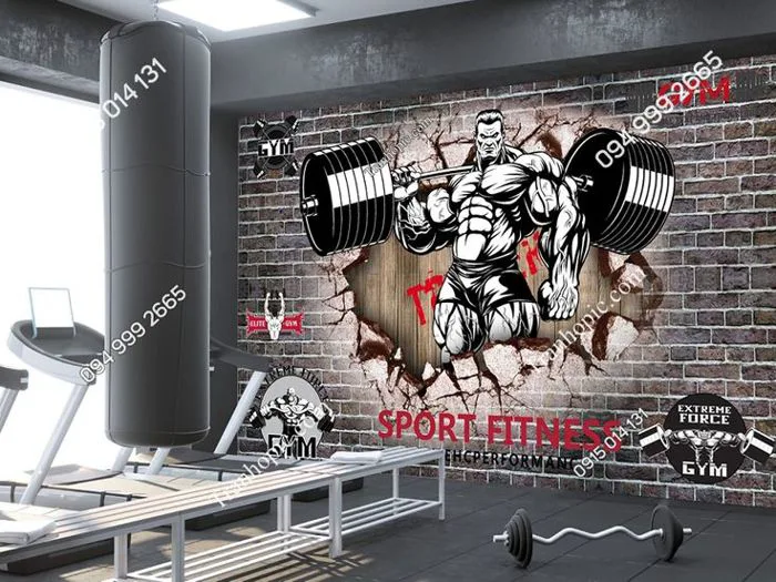 Tranh GYM gánh tạ đẹp dán tường phòng tập thể hình DM27106570 Tranh GYM gánh tạ đẹp dán tường phòng tập thể hình DM27106570