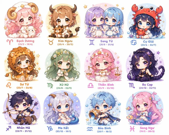 218+ Ảnh 12 cung hoàng đạo chibi anime cute đáng yêu