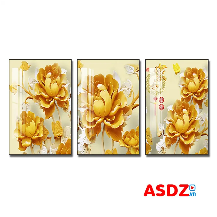 Tranh hoa mẫu đơn vàng 3D đẹp Amia75069