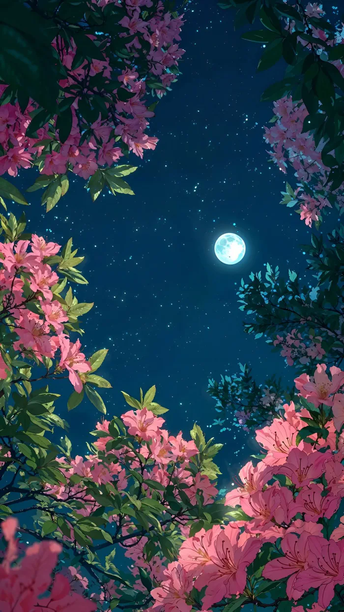 Hình Nền Bầu Trời Đêm Hoa Nở Dưới Ánh Trăng | 2208x3924 | Wallpaper Alchemy