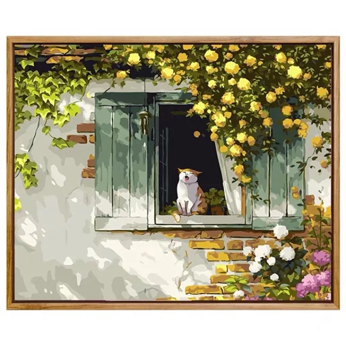 CÓ SẴN] Tranh sơn dầu số hóa DIY khổ 40x50cm đã căng khung-Tranh mèo bên  cửa sổ | Shopee Việt Nam