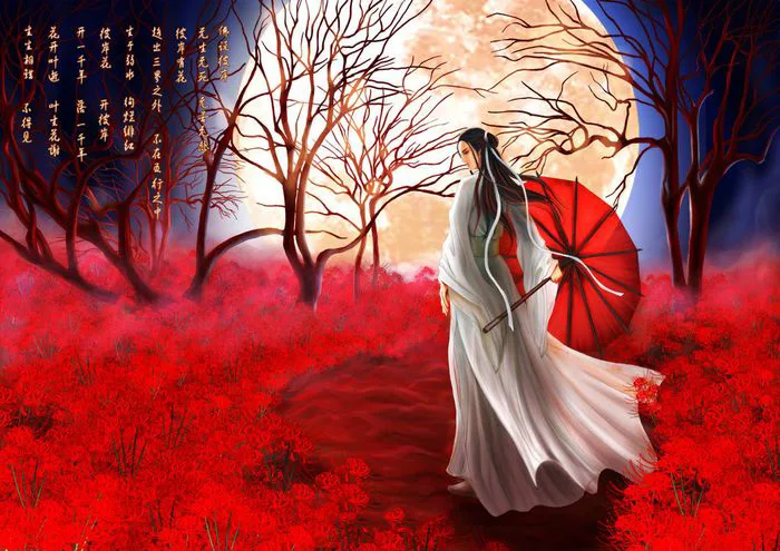 Hình ảnh hoa Bỉ Ngạn trong phong cách anime nữ đầy nét buồn đẹp