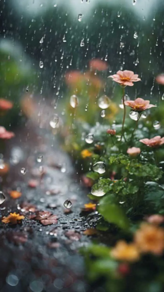 Vườn mưa leng keng trong cơn mưa rào êm dịu, với những hạt mưa nhảy múa trên lá, cánh hoa. Hình nền [725596f4b8c5433598b7] của Wallpaper HD | WidgetClub