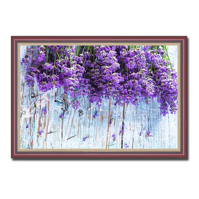Tranh hoa lavender đẹp trên nền gỗ xước HOH022