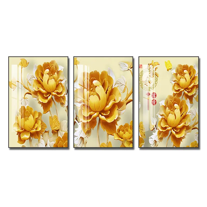 Tranh hoa mẫu đơn vàng 3D đẹp Amia75069
