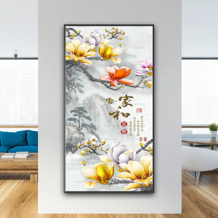 Mẫu tranh hoa mộc lan đẹp nền thuỷ mặc HML8779