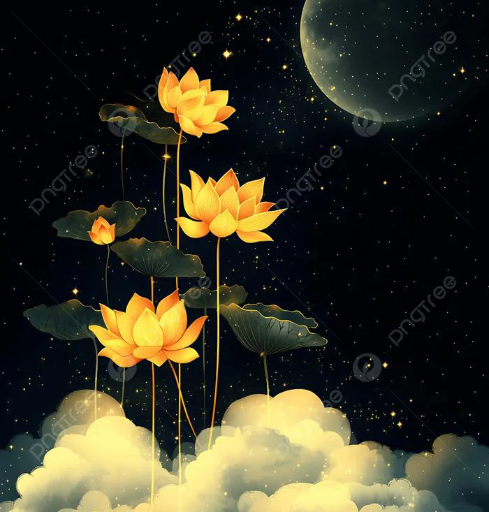 Hình nền Nền Hoa Sen Vàng Trong Mây Minh Họa Cảnh Mộng Huyền Bí, Hoa Sen,  Mây, Mặt Trăng Background Vector để tải xuống miễn phí - Pngtree