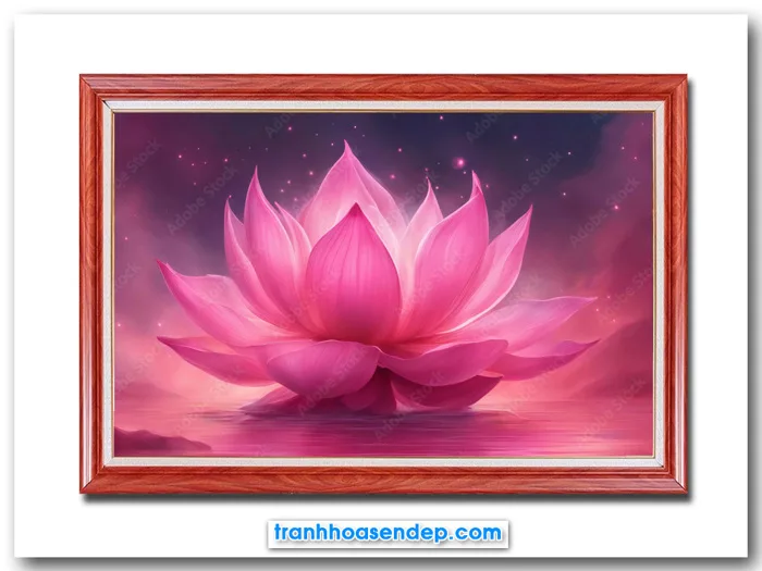 Tranh bông hoa sen hồng phát sáng đẹp SEN60672 Tranh bông hoa sen hồng phát sáng đẹp SEN60672