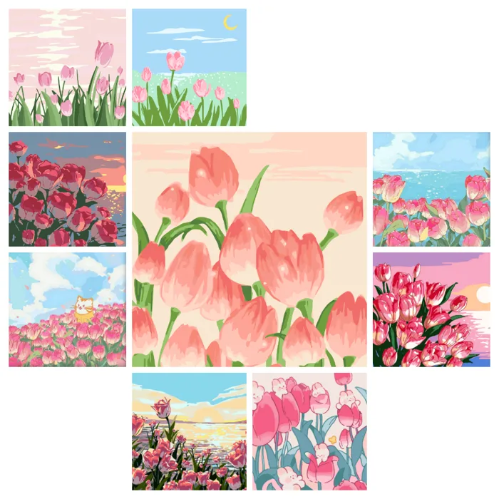 Tranh Sơn Dầu Trang Trí Hình Hoa Tulip (20X20Cm)