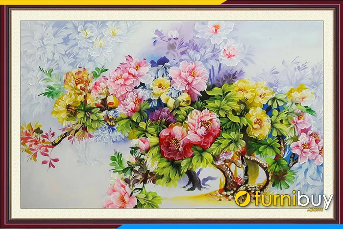 Tranh vẽ sơn dầu hoa mẫu đơn nền giả 3D TSD 157 | Nội thất FurniBuy
