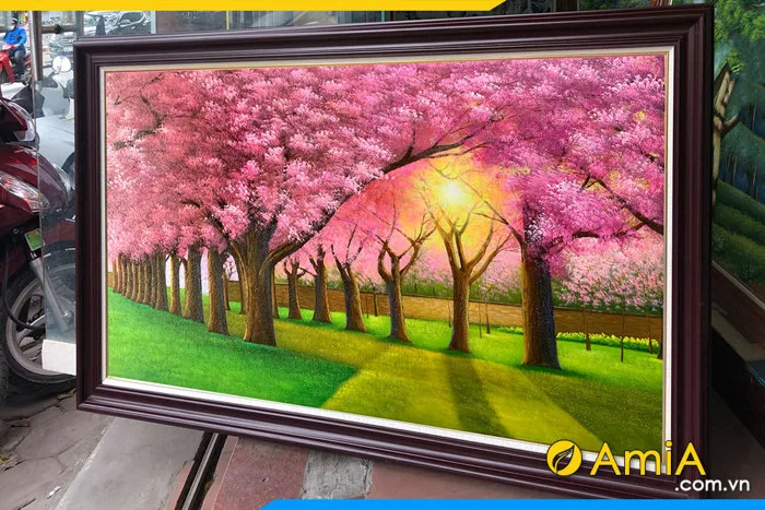 Tranh sơn dầu hàng cây hoa anh đào AmiA TSD 660 | tranhAmiA