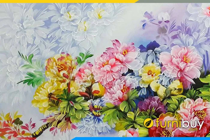 Tranh vẽ sơn dầu hoa mẫu đơn nền giả 3D TSD 157 | Nội thất FurniBuy