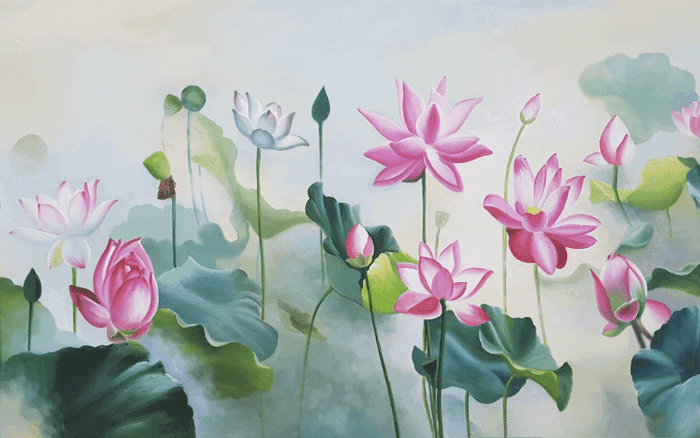 50 mẫu tranh sơn dầu hoa sen đẹp nhất - Việt Hùng Gallery - Chuyên vẽ Tranh SƠN  DẦU CAO CẤP HIỆN ĐẠI