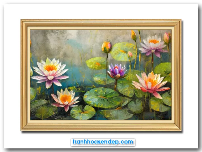 Mẫu tranh treo tường đầm hoa súng đẹp SEN1356