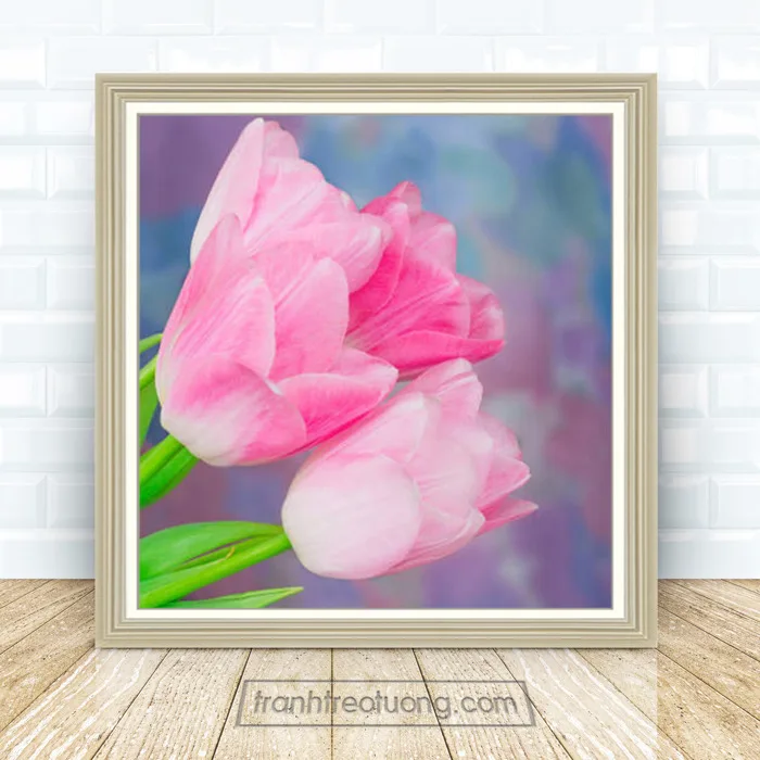 Mẫu tranh đẹp khổ vuông hoa tulip hồng HTL176