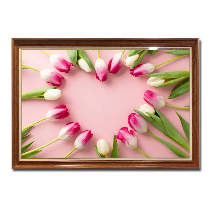 Tranh hoa tulip đẹp xếp hình trái tim trên nền hồng HTL098