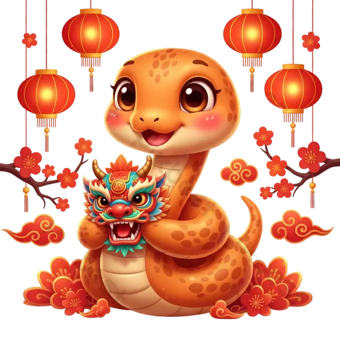 Tải miễn phí Hình ảnh 8K Siêu Dễ Thương Về Chú Rắn Màu Cam đang ôm Mặt Nạ  Rồng Truyền Thống Và Những Chiếc đèn Lồng Nhiều Màu Sắc. Công cụ đồ