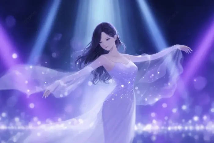 Hình nền Nền Một Cô Gái Anime Dễ Thương Và Xinh đẹp Trong Bộ đồ Trắng Với  Mái Tóc Dài đôi Mắt Xanh Mặc Một Chiếc Váy Màu Tím Nhạt Thanh Lịch