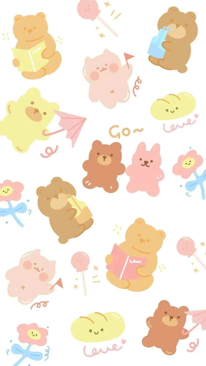 Nhiều Màu Sắc Hoạt Hình Gấu Đáng Yêu Hình Nền Điện Thoại – Mẫu từ Canva