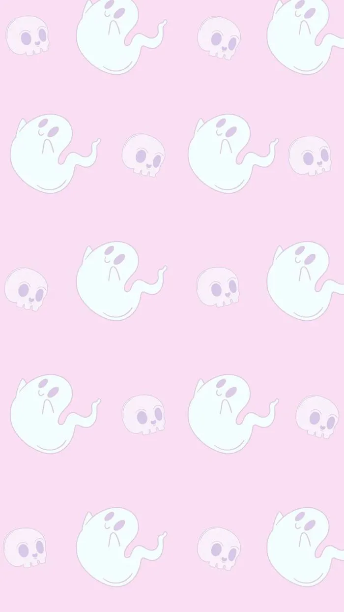 Màu Hồng Con Ma Và Đầu Lâu Dễ Thương Cho Halloween Hình Nền Điện Thoại –  Mẫu từ Canva