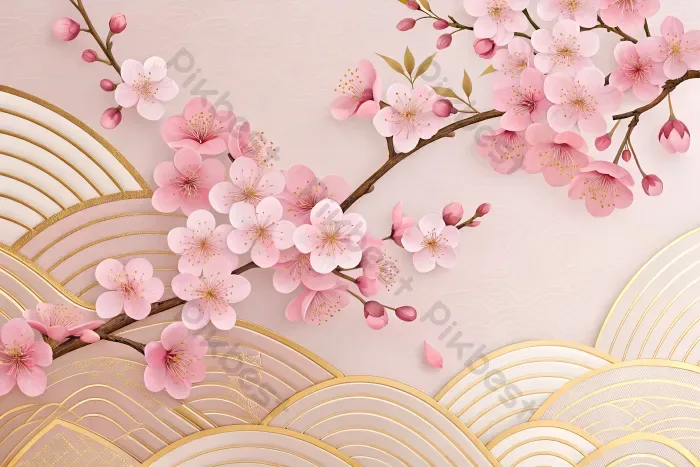 Tải miễn phí Hình Nền Nội Thất Mẫu Sóng Hình Học Vàng Sang Trọng Với Hoa  Anh đào 3d Màu Hồng Nền | AI chuyên nghiệp - Pikbest