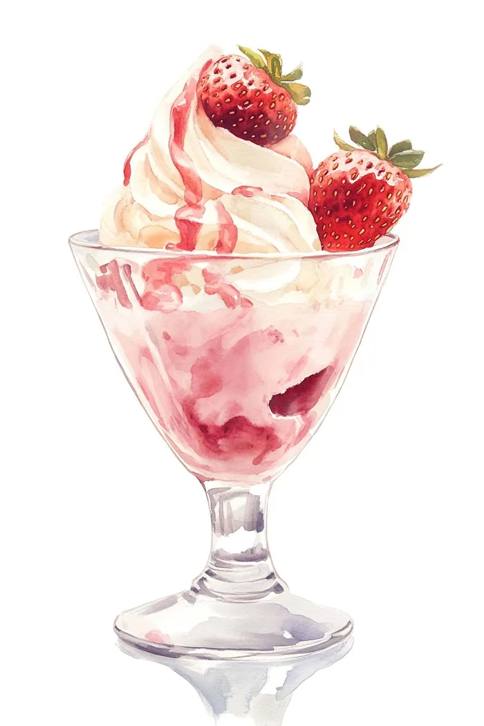 Hình ảnh miễn phí: Tác phẩm nghệ thuật màu nước nghệ thuật của một chiếc  sundae với dâu tây, một hình minh họa với nền trắng
