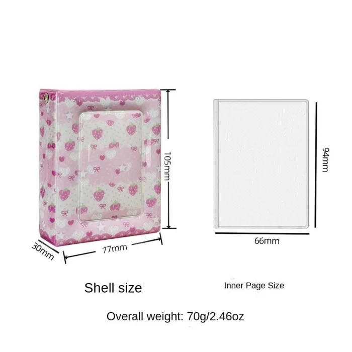 Album Ảnh RODAROLA, Sách Thẻ PVC Mini 3 Inch 32 Khe Cắm, Hộp Đựng Thẻ Ảnh  Thần Tượng Bảo Vệ Thẻ Ảnh Màu Hồng Dễ Thương Gấu Nhỏ Dâu Thẻ Chất Kết