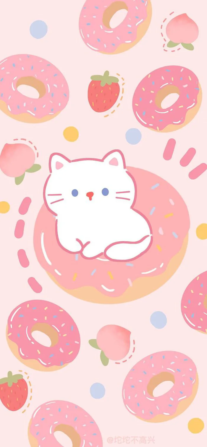 Hình nền donut hỗ màu hồng với mặo mèo | Ảnh tường cho điện thoại, Dễ