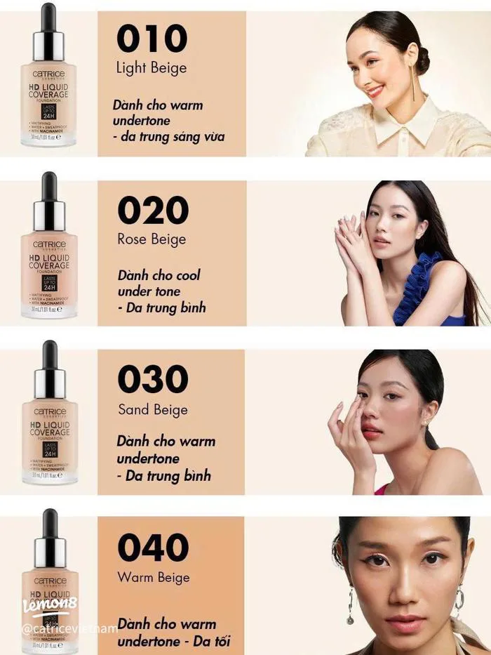 Cách chọn màu kem nền Catrice HD Liquid Coverage chuẩn undertone & bảng màu