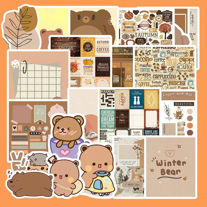 Bộ 50 Sticker Màu Nâu – Vintage, Aesthetic, Chill Decor
