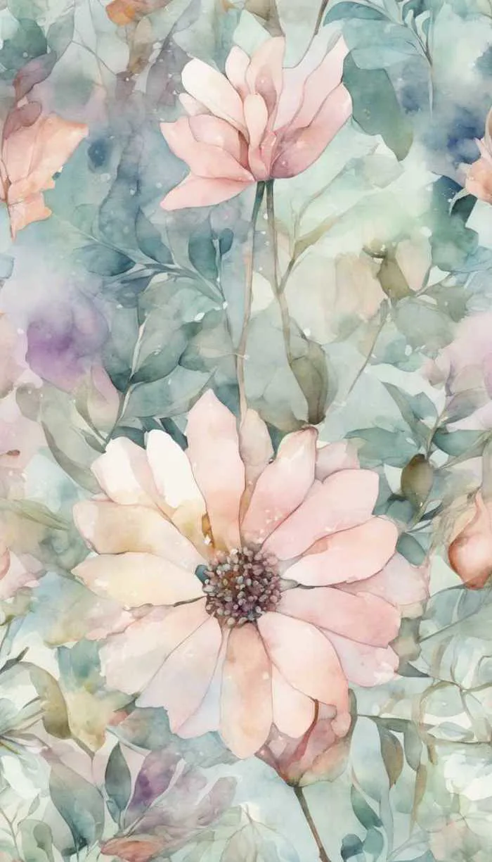 Một mẫu màu nước tinh tế có hoa và lá màu pastel. Hình nền  [b20f694cac2641bca908] của Wallpaper HD | WidgetClub