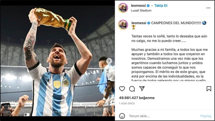 Messi 'sống ảo' sau khi vô địch thế giới, đạt kỉ lục like 'siêu khủng'