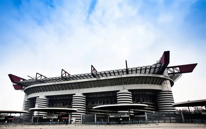 Download wallpapers San Siro, Stadio Giuseppe Meazza, football stadium,  Milan, Italy for desktop free. Pictures for desktop free