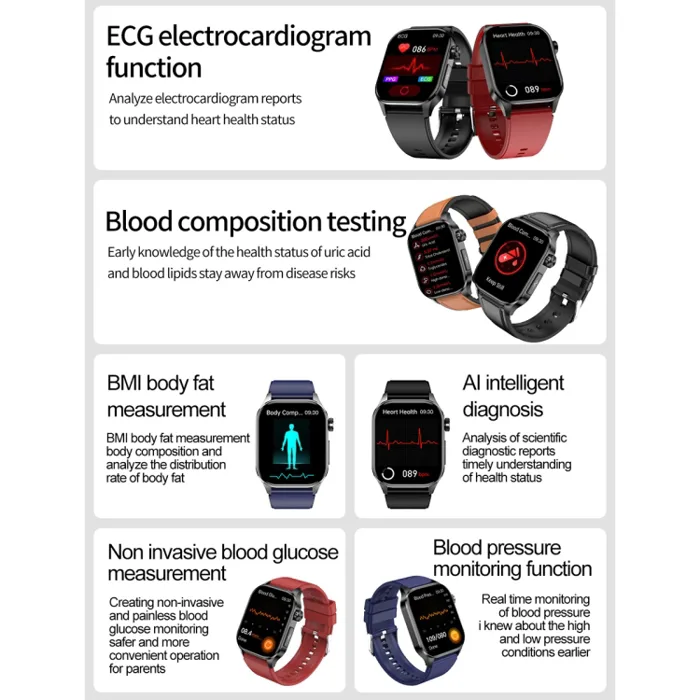 Đồng hồ thông minh thể thao màn hình AMOLED ET580 2.04 inch Hỗ trợ chức  năng cuộc gọi Bluetooth / ECG (Dây da màu đen)