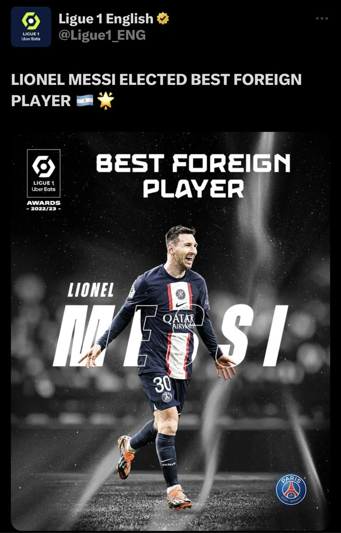 Messi đạt danh hiệu cầu thủ ngoại xuất sắc nhất Ligue 1 2023 - Báo Người  Lao Động