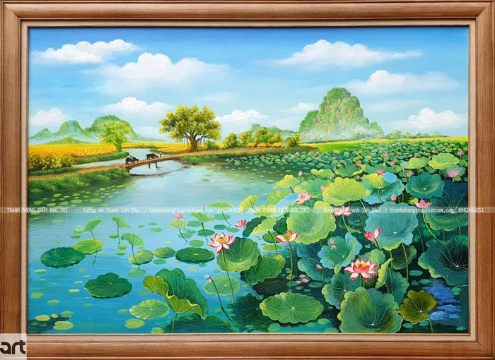 Tranh đồng quê phong cảnh đầm sen - Tranh Phong Thủy