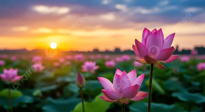 Hình nền Nền Hoa Sen Hồng ở Mặt Trời Mọc Cảnh Thiên Nhiên đẹp, Hoa Sen,  Những Bông Hoa, Bình Minh Background Vector để tải xuống miễn phí - Pngtree