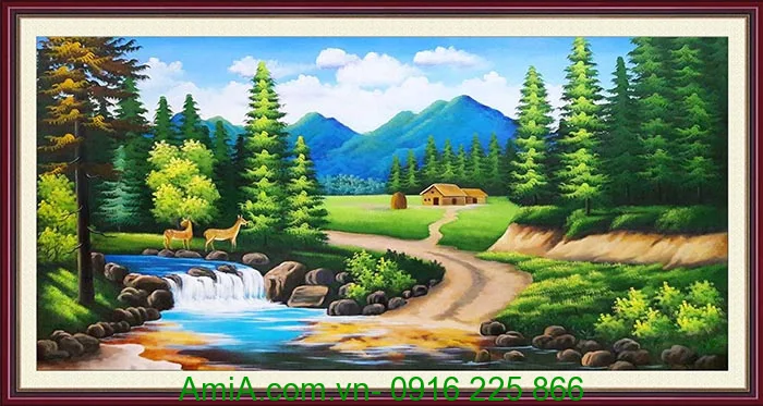 Cẩm nang nghệ thuật và du lịch: Tranh sơn dầu phong cảnh rừng núi thiên  nhiên Amia TSD 173