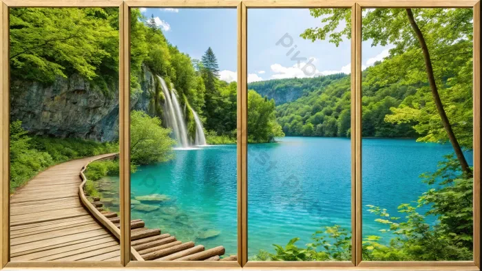 Tải miễn phí Phong Cảnh Thiên Nhiên Tuyệt đẹp Với Thác Nước Sông Hồ Và Rừng Xanh Từ Con đường Gỗ Nền | JPG chuyên nghiệp - Pikbest