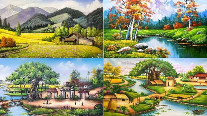 100+ Mẫu tranh phong cảnh làng quê, núi rừng Việt Nam đẹp