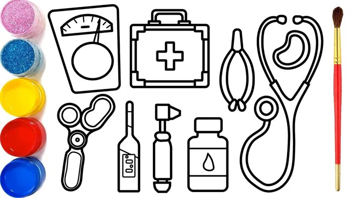 Vẽ đồ chơi bác sĩ và tô màu cho bé | Dạy bé vẽ | Dạy bé tô màu | Mainan  Dokter Halaman Mewarnai