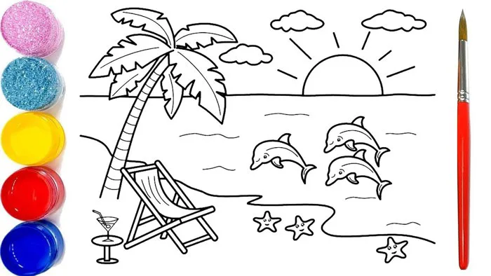 Vẽ tranh phong cảnh bãi biển đẹp thơ mộng 💖 How to draw a scenery of sea  beach 💖 Beach Summer Living