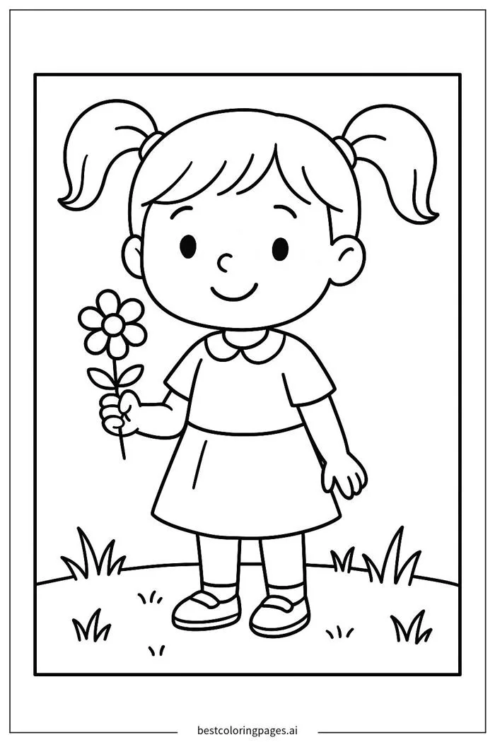 Bé gái hái hoa Trang tô màu - In miễn phí | BestColoringPages AI