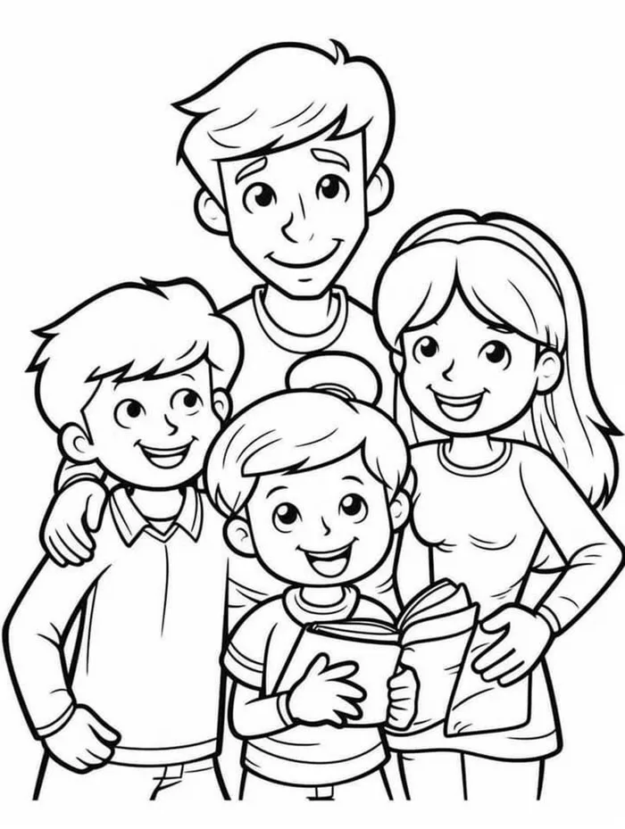 Mẫu tranh tô màu gia đình đẹp, hạnh phúc 3 người, 4 người, 5 người