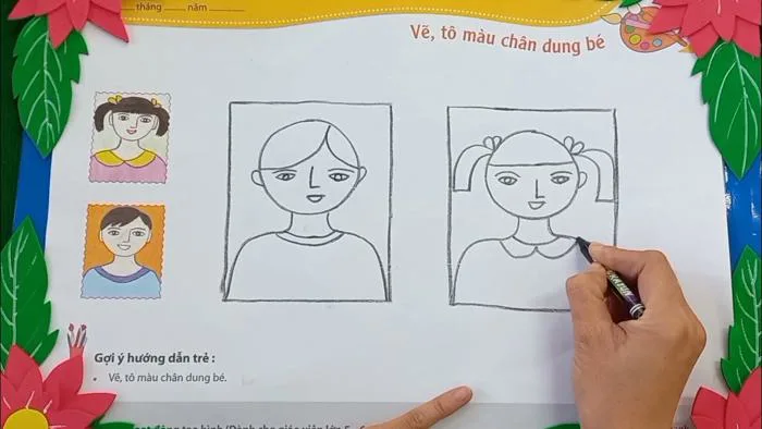 giáo án tạo hình: Vẽ, tô màu chân dung bé