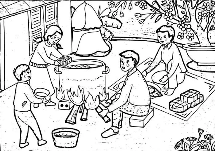 Tranh tô màu ngày Tết quê em đẹp rõ nét cho bé tải ngay