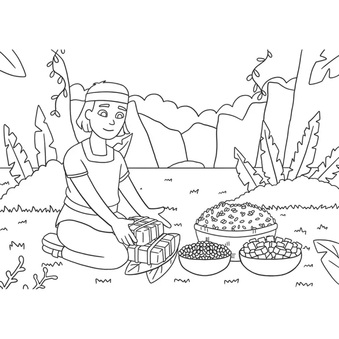 Sự tích Bánh Chưng - Bánh Dày (giấy dày 180gsm) - Set 5 tranh tô màu A4 A5  dùng màu Acrylic, màu nước, bút sáp màu | Shopee Việt Nam